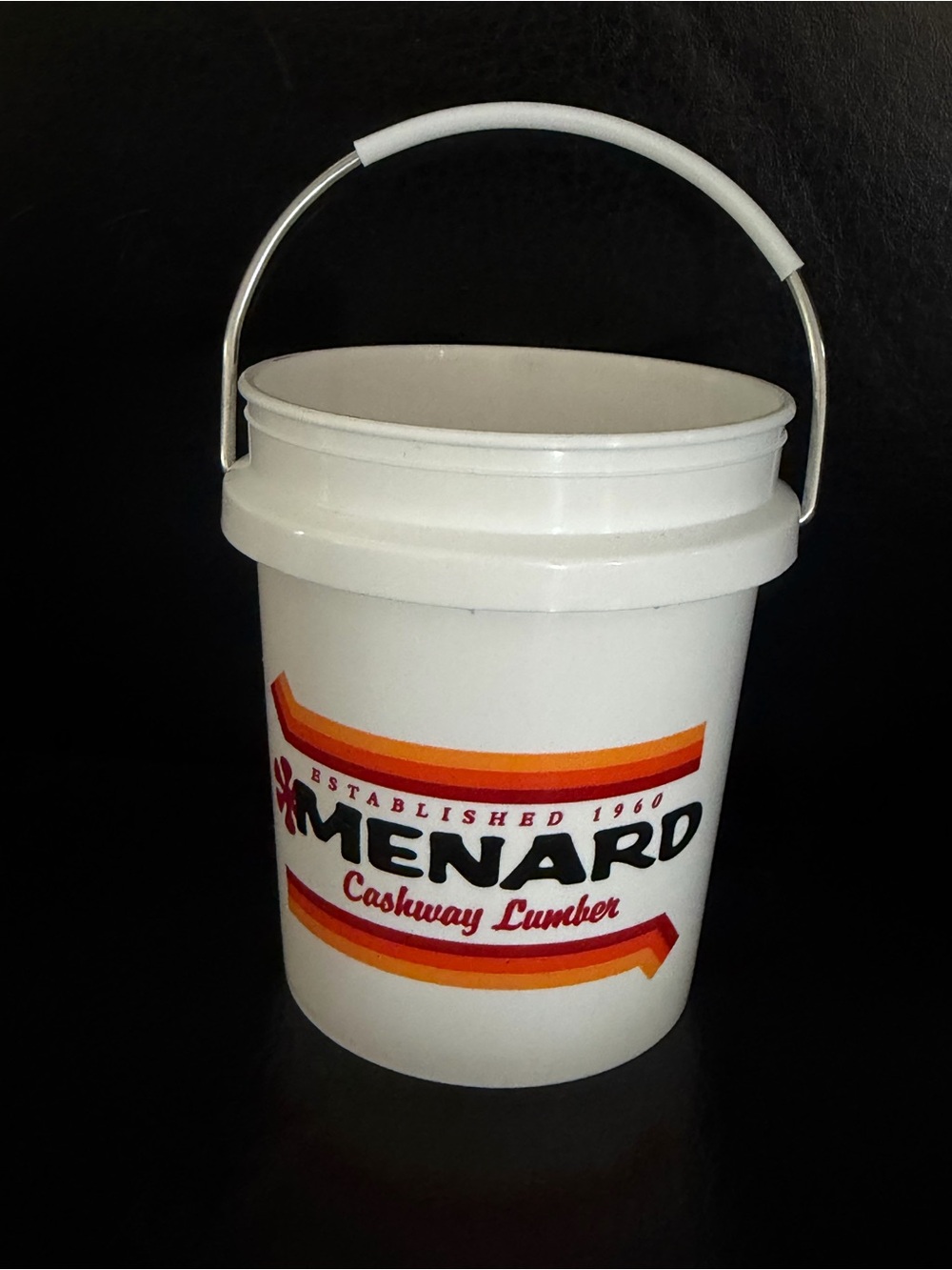 Menards retro vintage theme  bucket tiny mini miniature white pail collectible